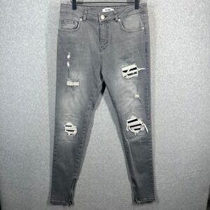 Icon Amsterdam Mens 34 Distressed Skinny Jeans Grey Ankle Zip Streetwear Denim